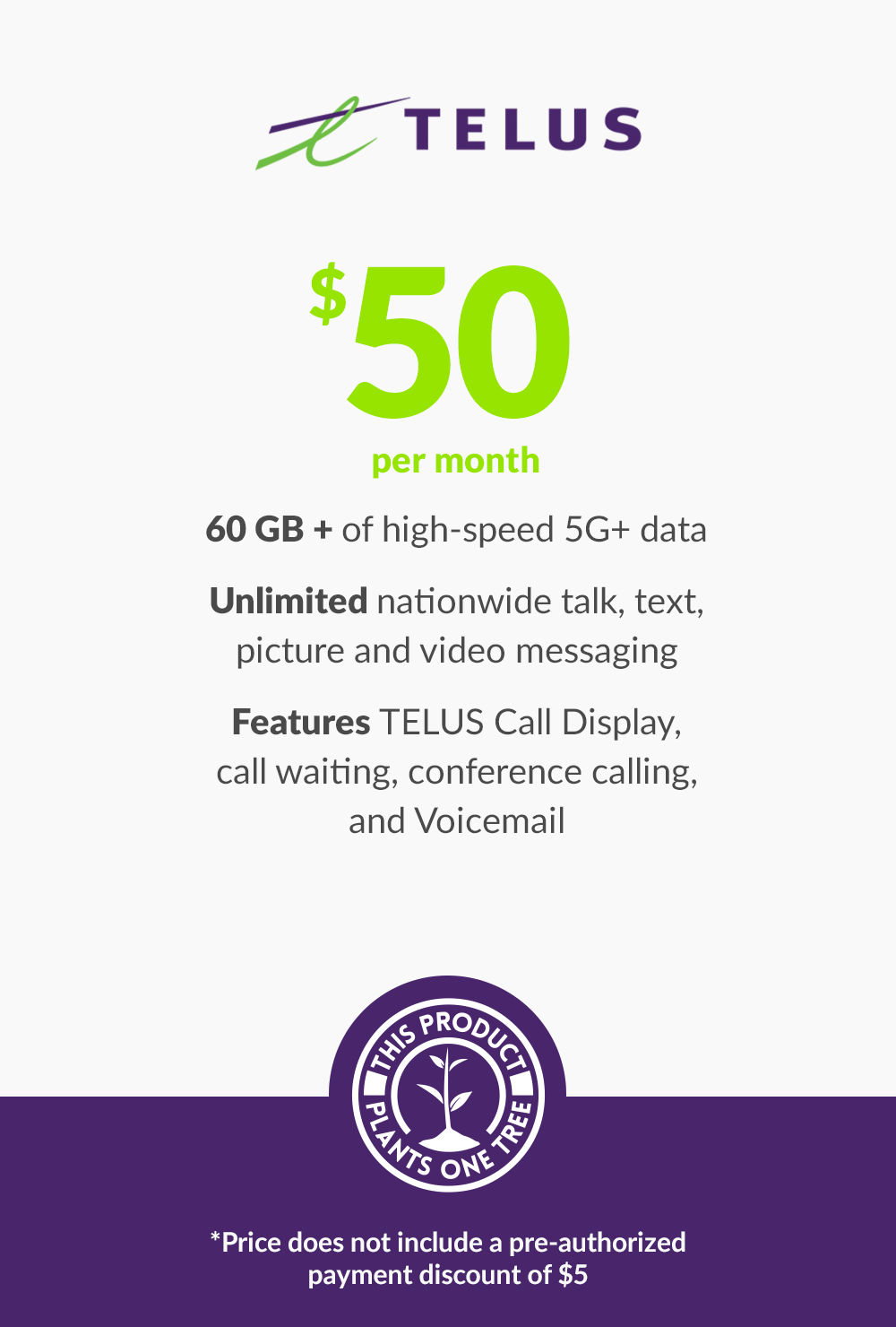 5G+ | $50 | 60 GB (new activations only)