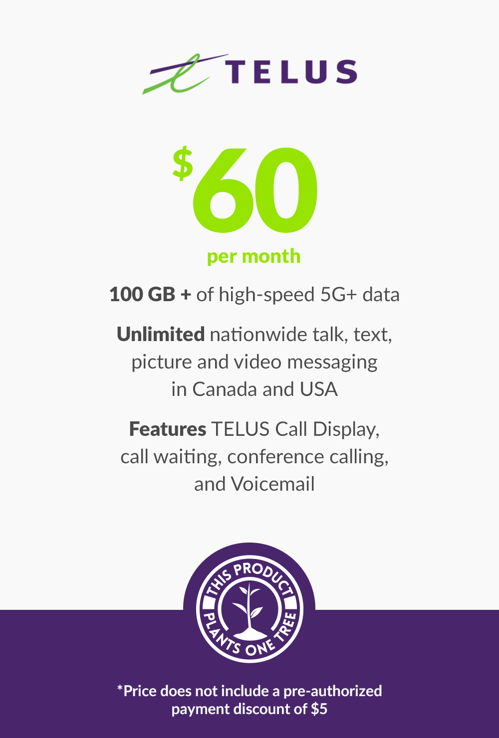 5G+ | $60 | 100GB CAN - US