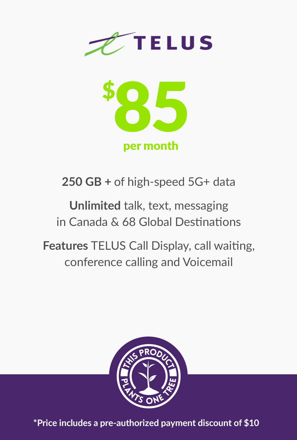 250 GB - $85 (New Activations and Renewals)