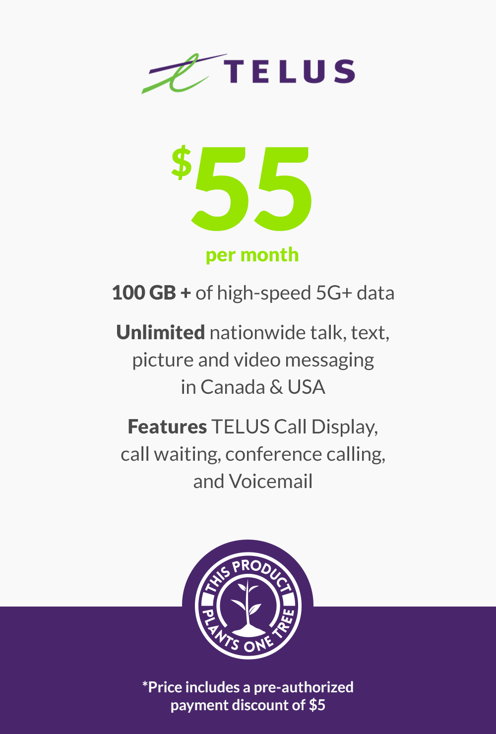 5G+ | $55 | 100GB CAN - US